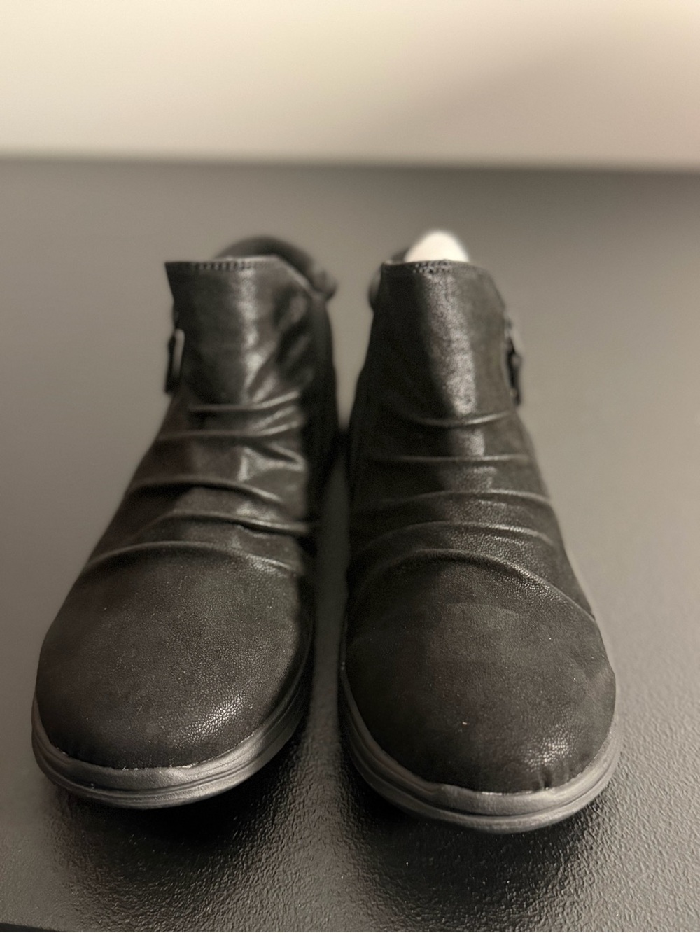 Clarks Black Women's Ankle Booties with Subtle Ruched Detail